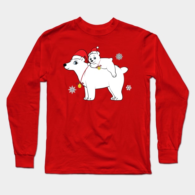 Mama Polar Bear and Baby Bear at Christmas Long Sleeve T-Shirt by PenguinCornerStore